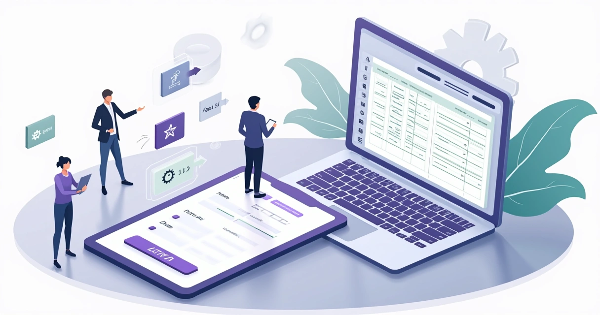 Tela de aplicativo conectando formulário de cadastro ao Excel em visual corporativo plano 