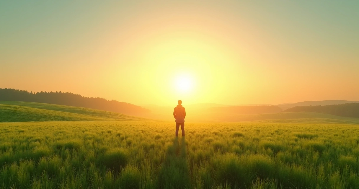 Pessoa olhando para o horizonte em um campo aberto 