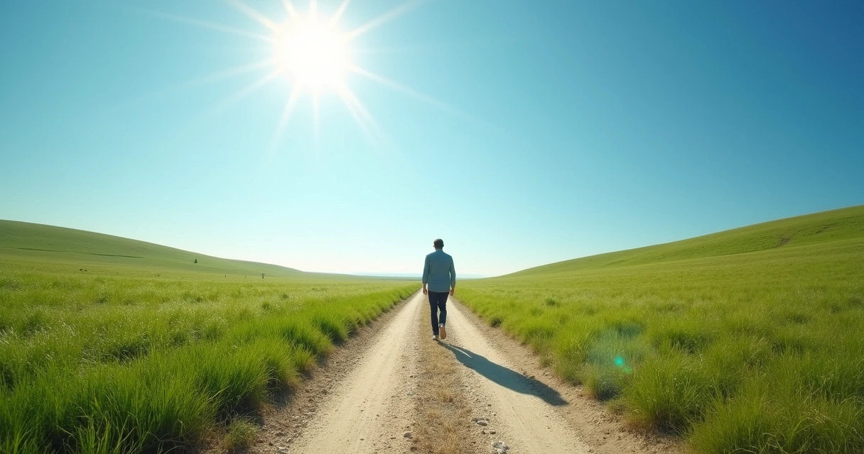 Pessoa caminhando em trilha ampla, simbolizando autonomia 