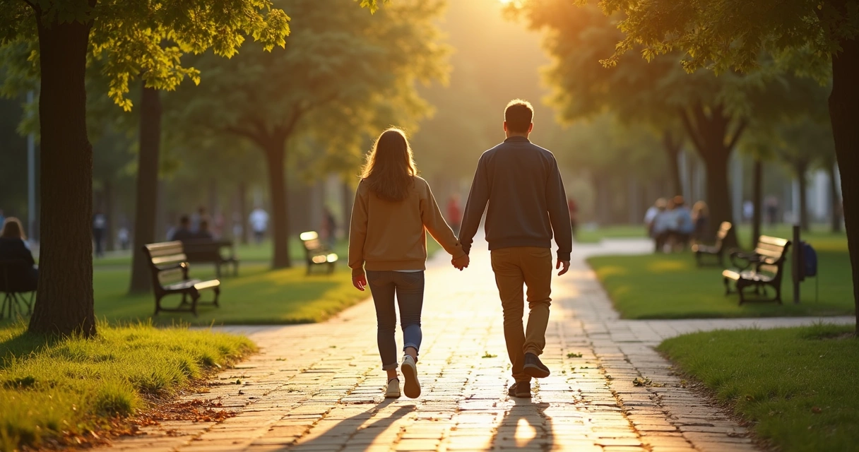 Duas pessoas caminhando em caminhos separados que se bifurcam mantendo conexão respeitosa 