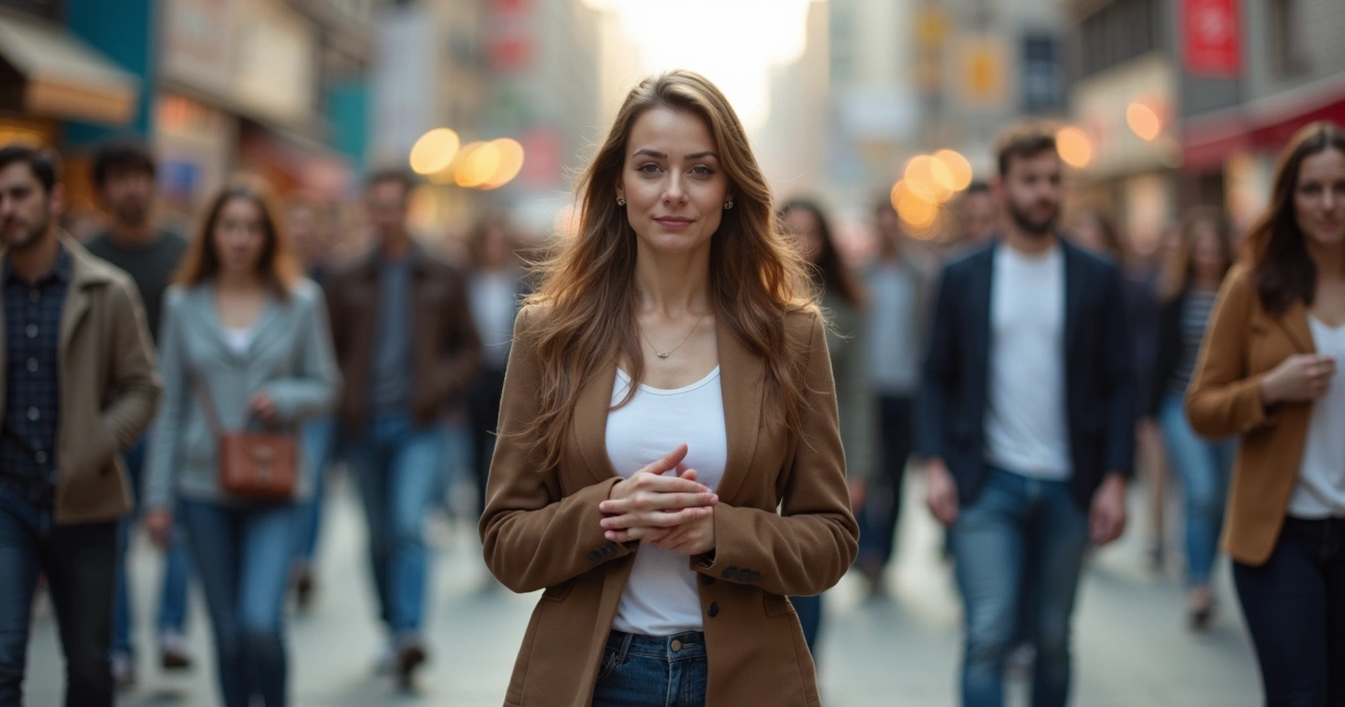 Pessoa em uma multidão mantendo calma e foco interior 