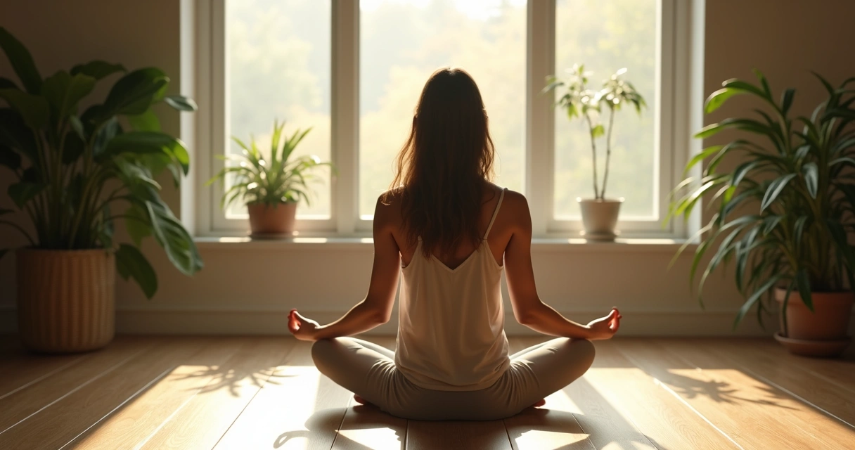 Mujer meditando en un espacio tranquilo y natural 