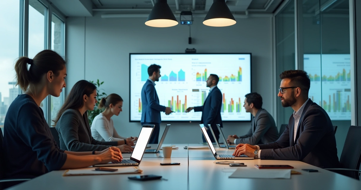 Equipe de negócios autônoma interagindo em ambiente moderno 