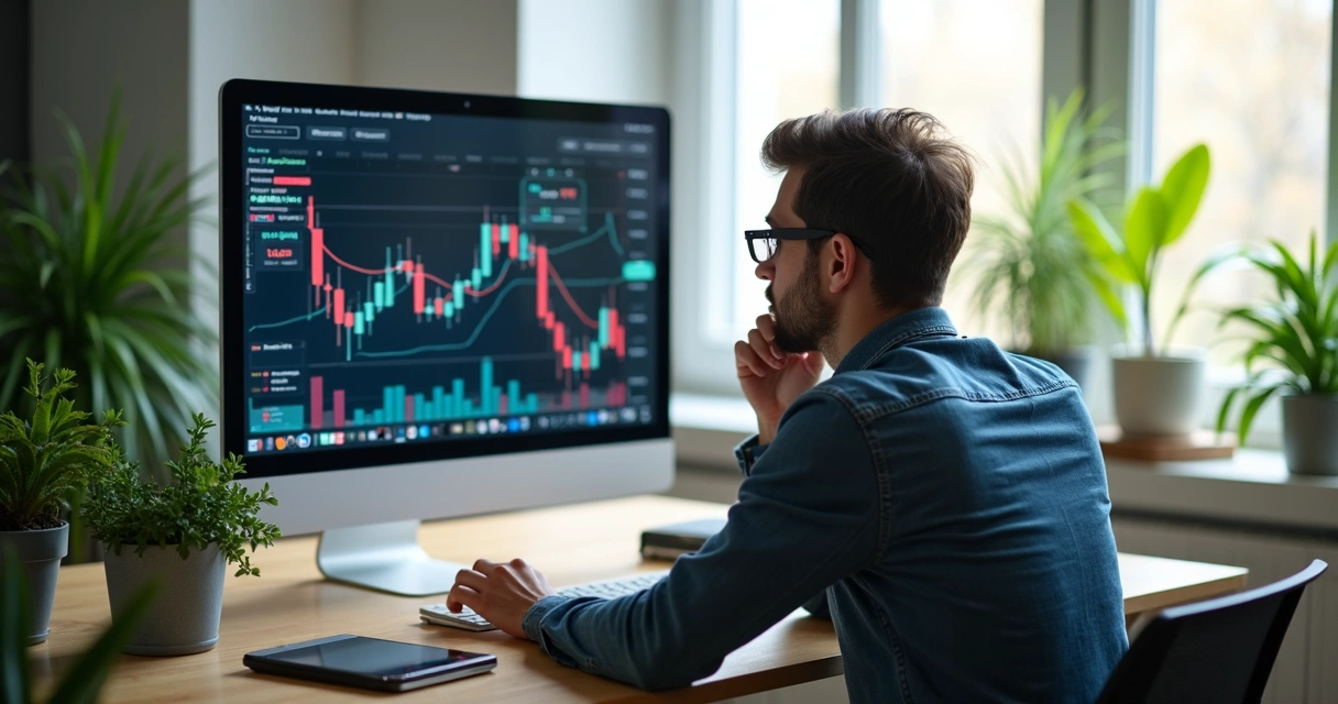 Freelancer olhando gráficos financeiros no computador 