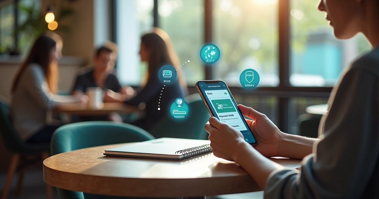 Profissional autônomo usando smartphone para enviar link de pagamento com Apple Pay em ambiente moderno de trabalho 