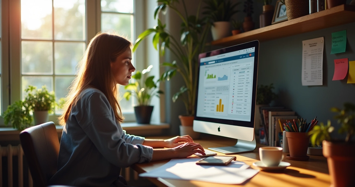 Pessoa autônoma revisando contas no computador