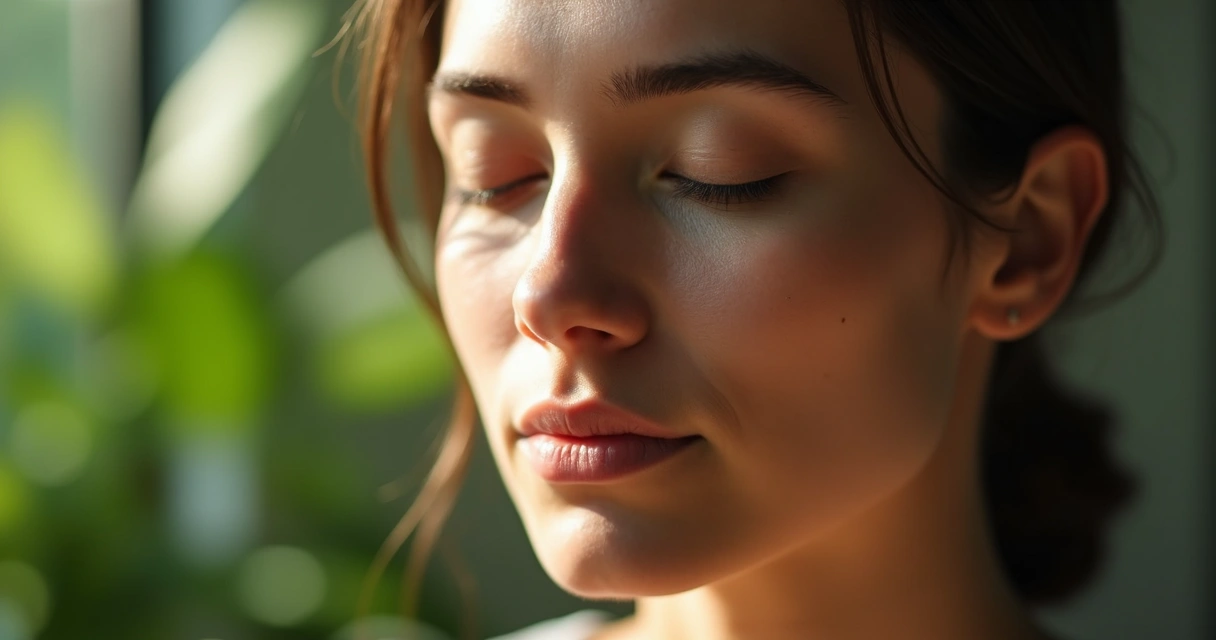 Pessoa com olhos fechados refletindo em silêncio.