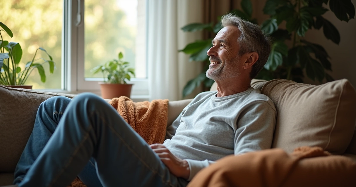 Pessoa refletindo sozinha em um ambiente doméstico tranquilo 