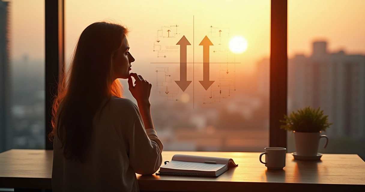 Persona reflexionando frente a dos caminos que simbolizan decisiones éticas 