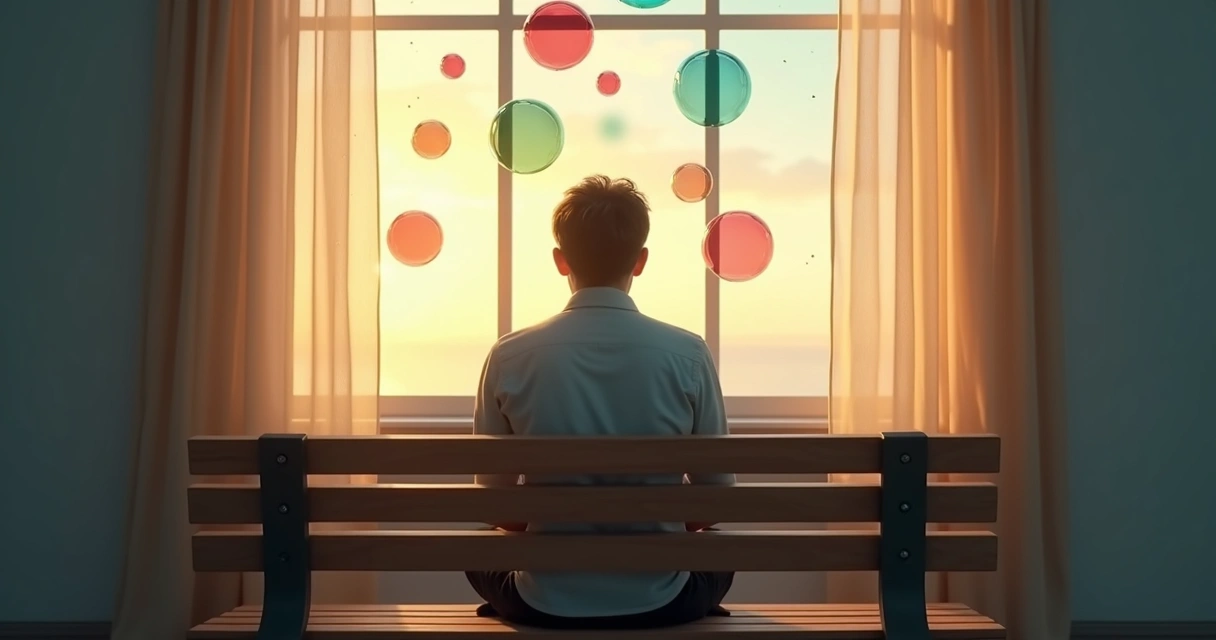 Persona observando pensamientos y emociones en silencio 