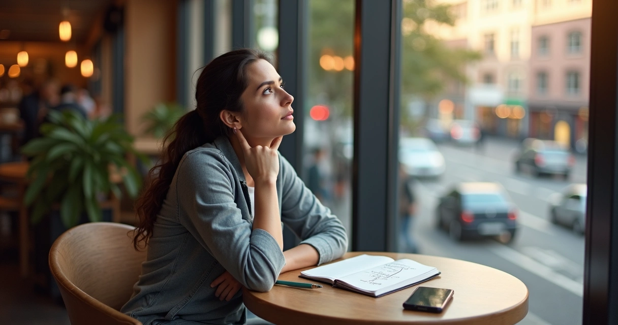 Pessoa refletindo antes de tomar uma decisão rápida em ambiente urbano moderno 