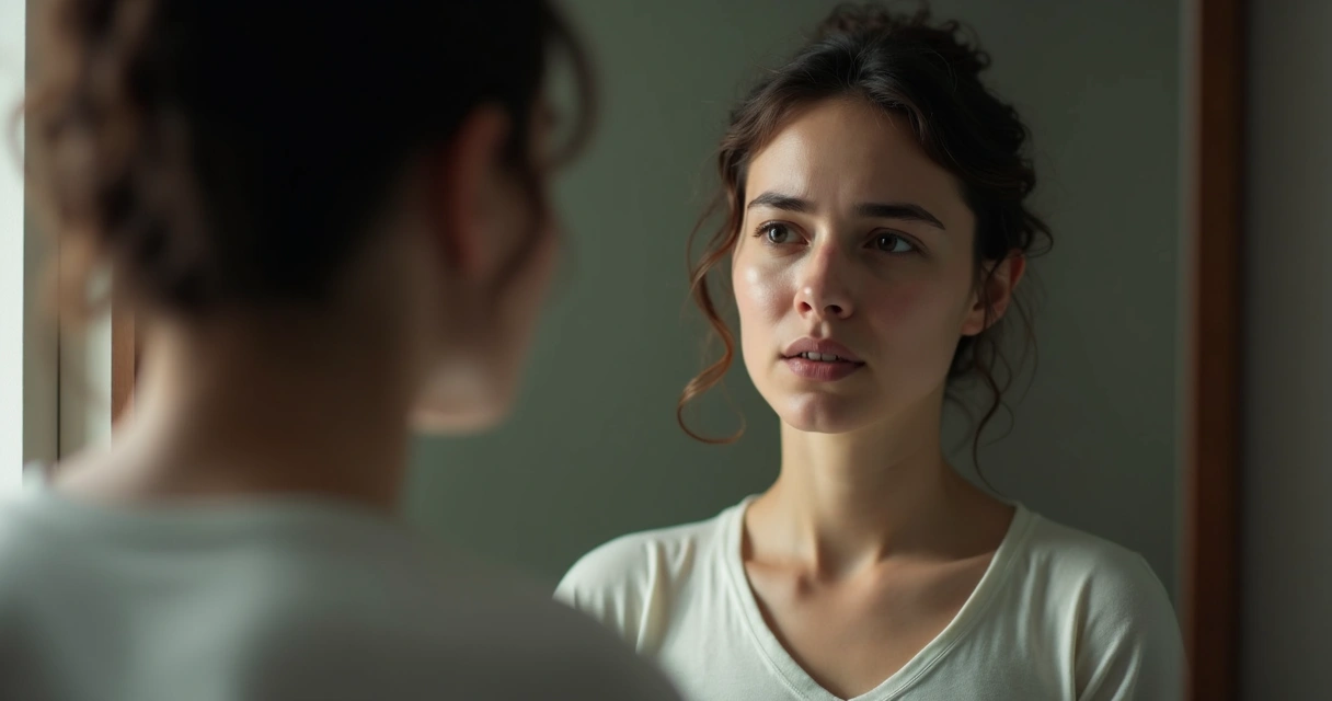 Pessoa olhando para seu reflexo em um espelho 