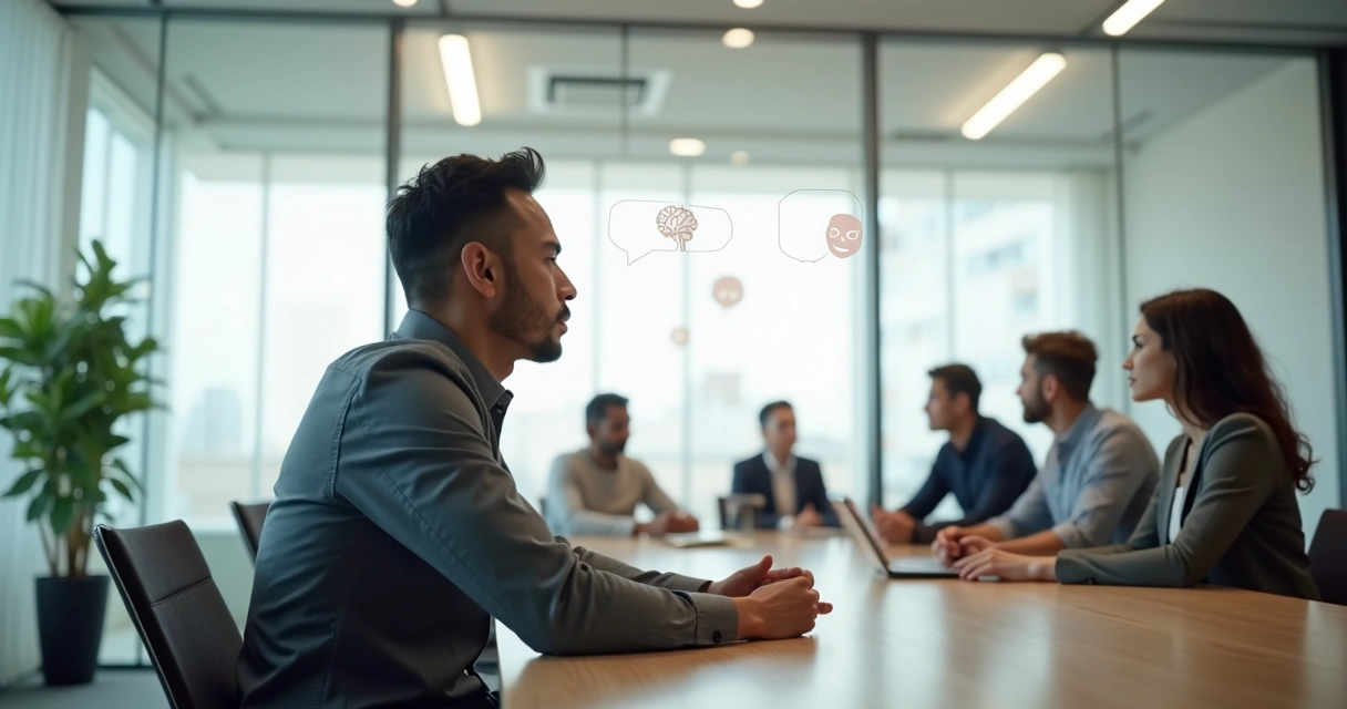 Profissional refletindo diante de espelho em escritório moderno 