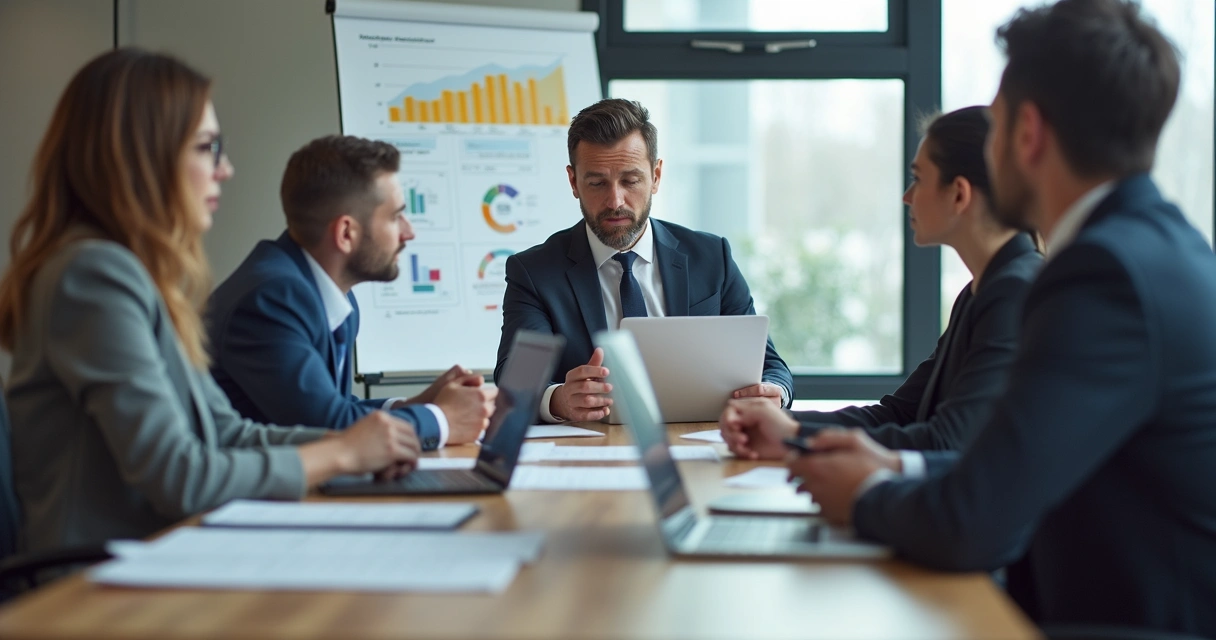 Profissional de BPO financeiro mostrando certificados em mesa de reunião 