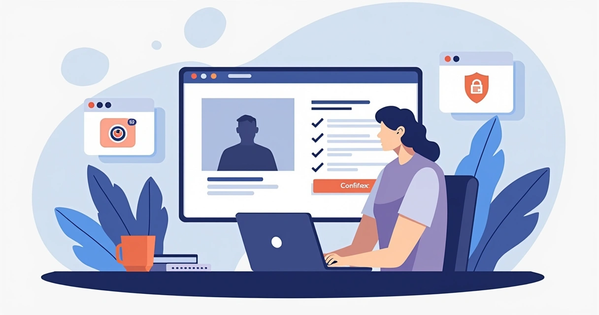 Ilustração de autorização de uso de imagem sendo assinada em uma landing page 