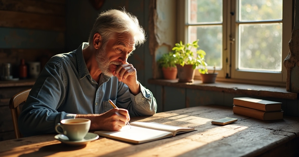 Persona escribiendo sus pensamientos en un diario sobre emociones