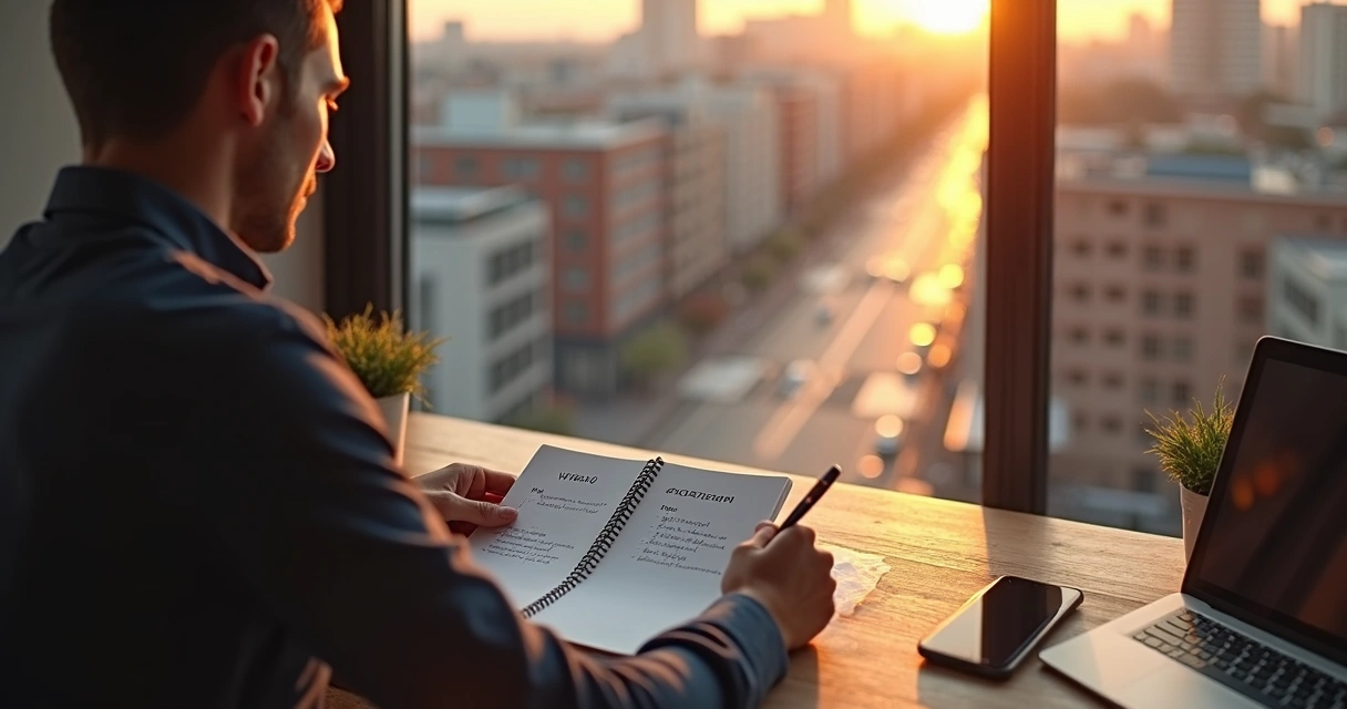 Pessoa refletindo diante de encruzilhada urbana com setas de decisão 