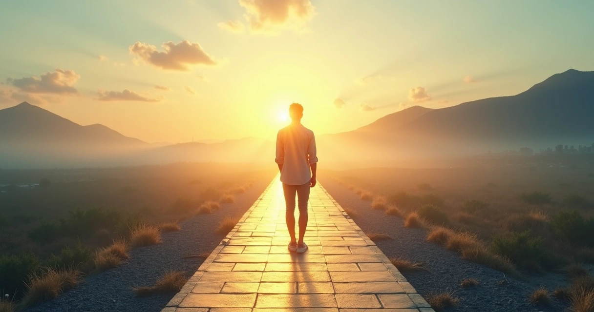 Pessoa dividida entre sombra e luz simbolizando autossabotagem no desenvolvimento humano 