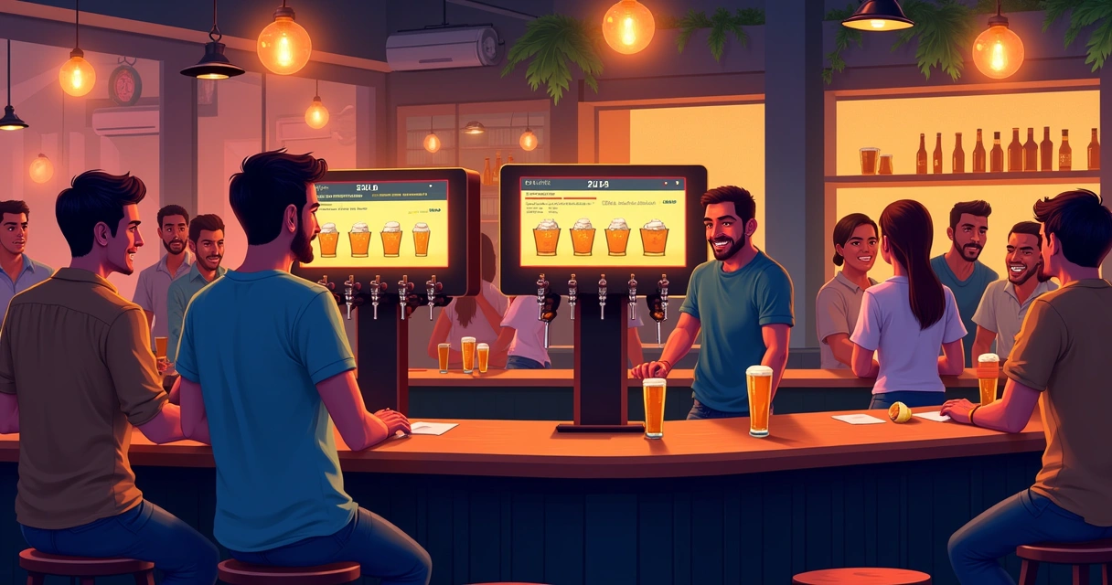 Cliente servindo chope em sistema de autosserviço de bar 