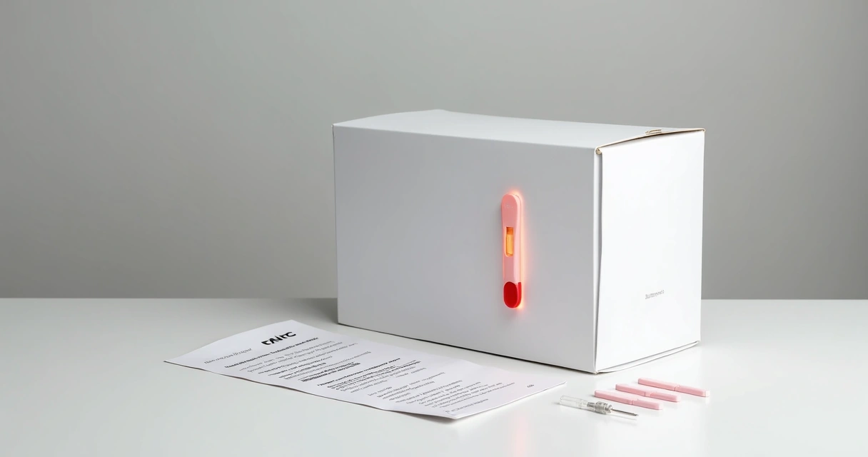 Caixa de autoteste de HIV ao lado de kit de coleta em mesa lisa