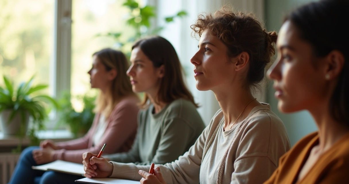Grupo de pessoas refletindo e evoluindo juntos 