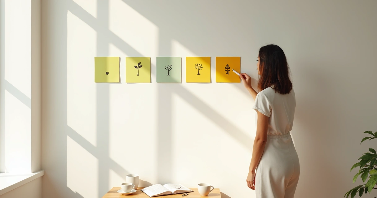 Persona marcando sus propios pasos en un mural de colores 