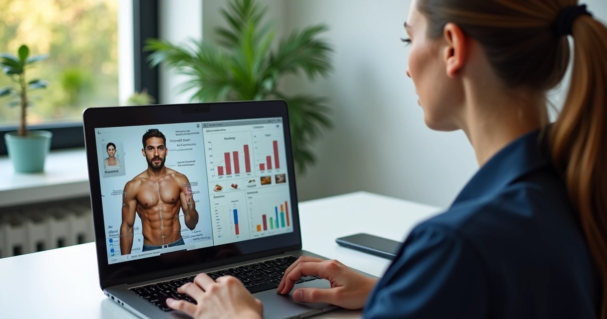 Nutricionista usando IA em avaliação antropométrica em consulta online 