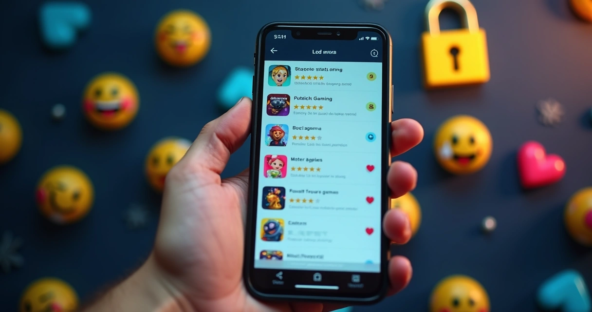 Usuário avaliando apps de jogos com estrelas