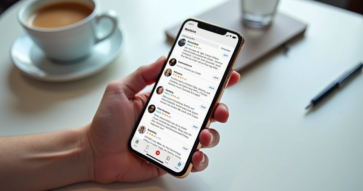 Avaliação de usuários em app na tela do celular 