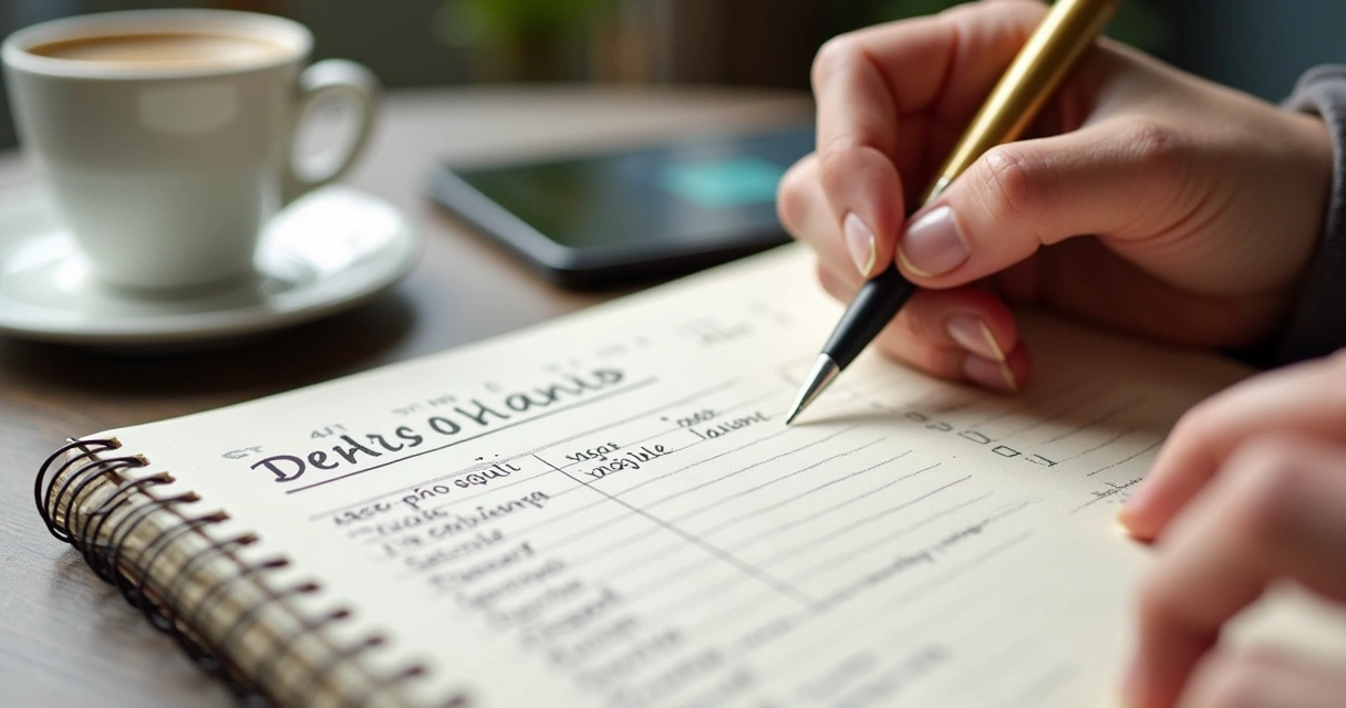 Pessoa analisando indicadores de mudança em um diário