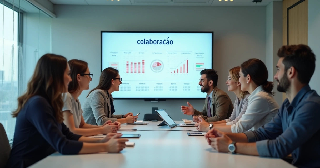 Grupo reunido analisando critérios de capital humano em uma sala corporativa 