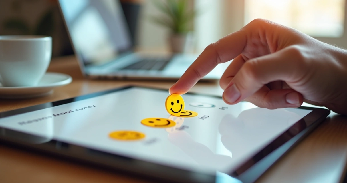 Cliente tocando em carinhas de emoji para avaliação de serviço 