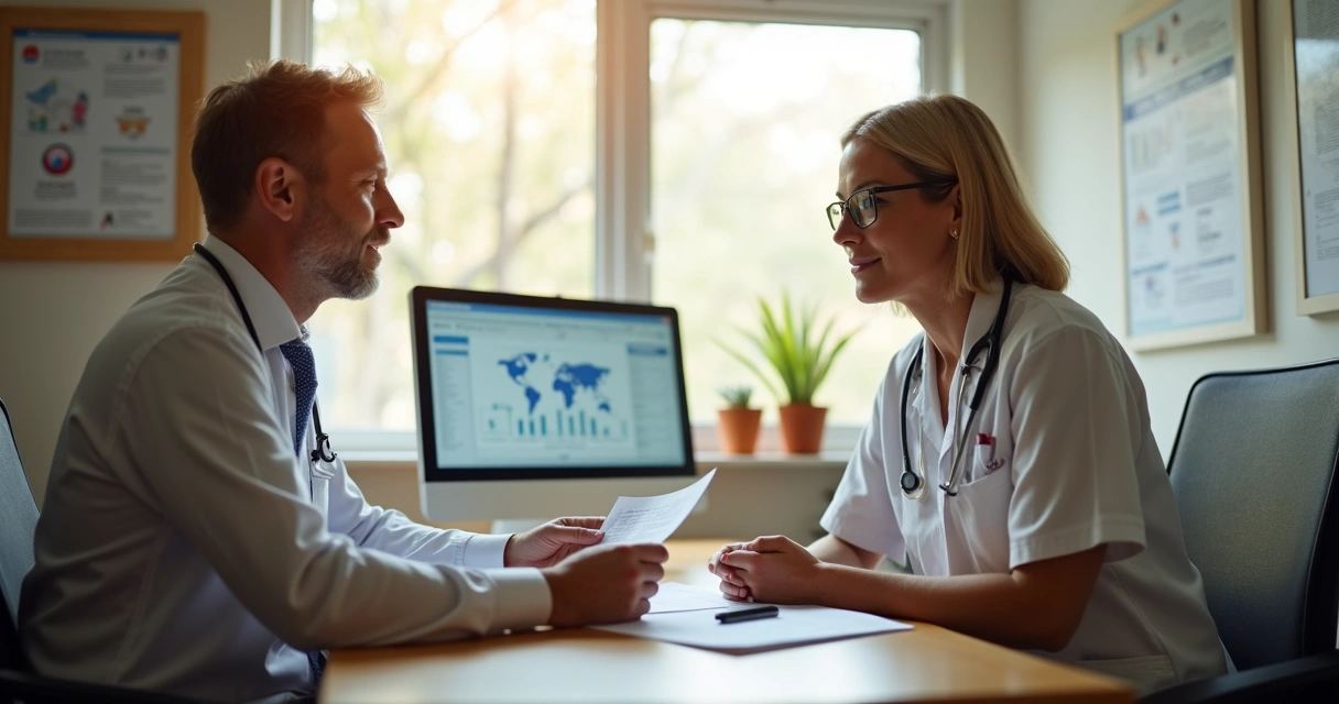 Profissional de saúde conversando com paciente em consultório durante avaliação para PrEP