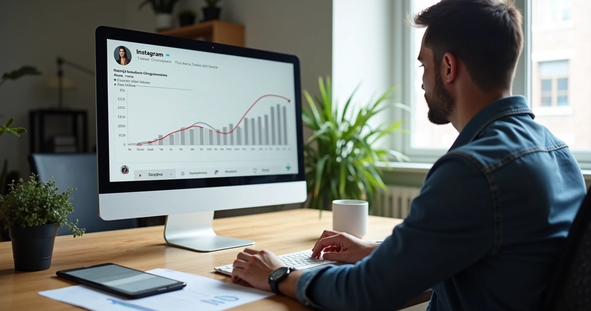Pessoa avaliando conta do Instagram em tela de computador