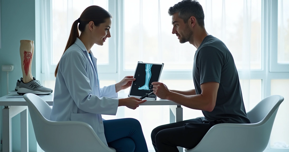 Médico vascular orientando corredor em consultório 