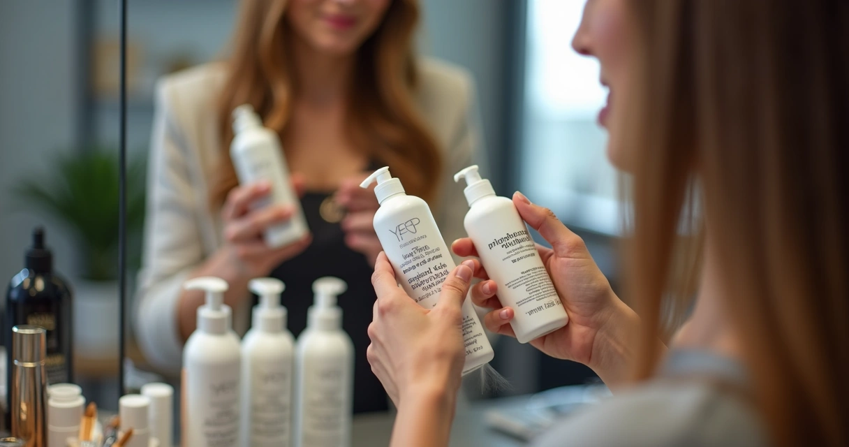 Profissional analisando rendimento e composição de produto de alisamento capilar 