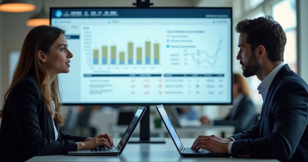 Gestores analisando relatórios de treinamentos da equipe 