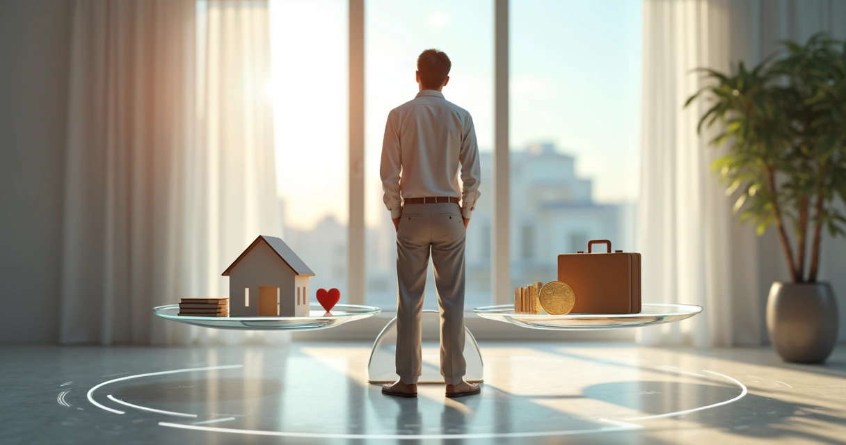 Pessoa diante de balança avaliando caminhos de vida 