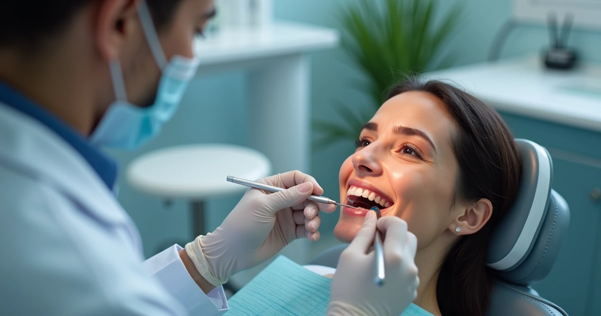 Dentista avaliando cor dos dentes em consultório moderno