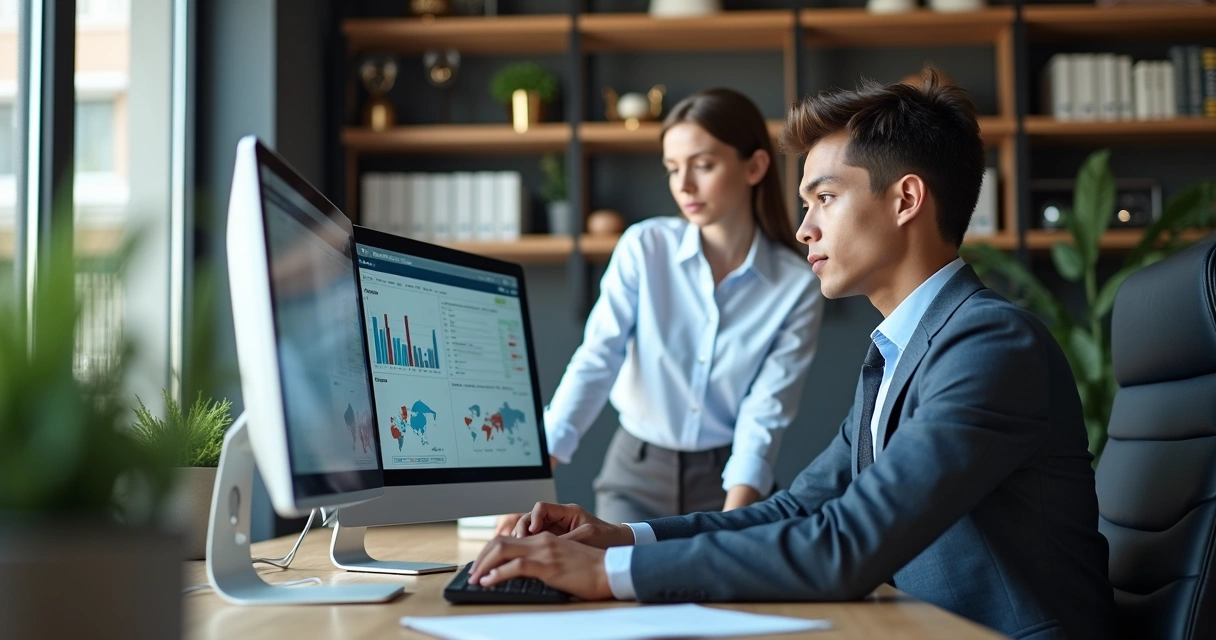 Profissional analisando relatório de desempenho no computador