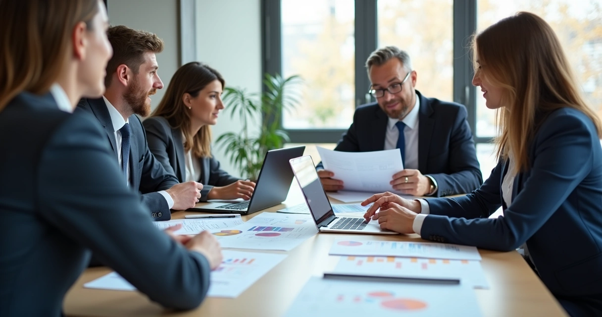 Equipe em reunião avaliando resultados em uma PME 