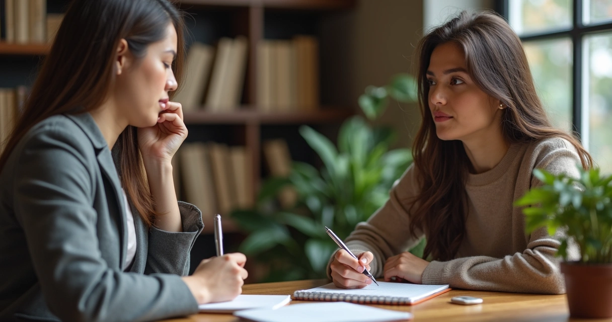 Gestor conversando com colaborador em avaliação emocional no trabalho 
