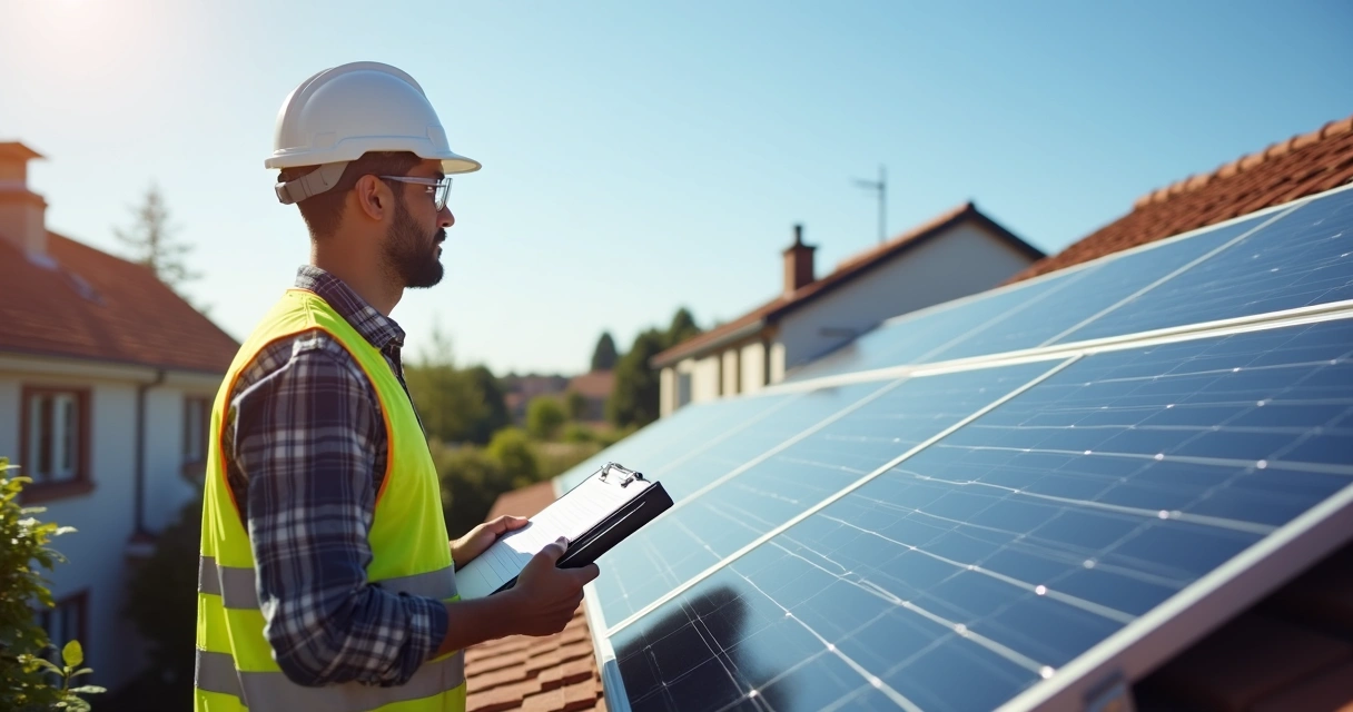 Técnico avaliando telhado para energia solar