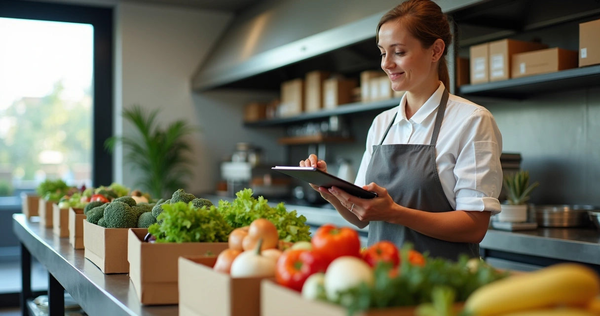 Conferência de entrega de alimentos em cozinha profissional 