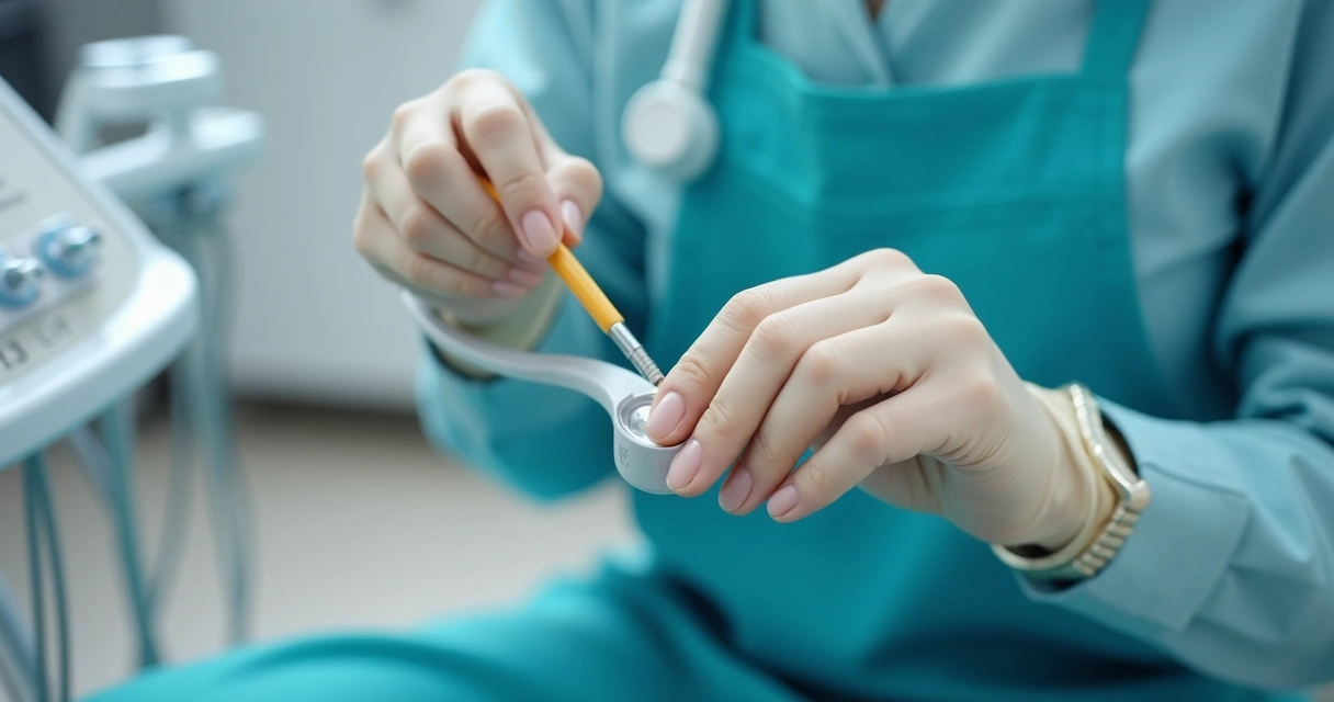 Profissional analisando equipamento odontológico em consultório 