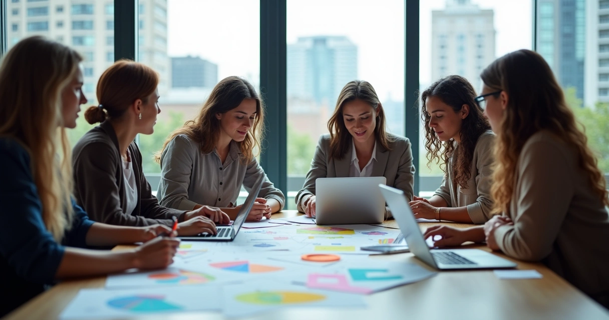 Grupo de pessoas avaliando impacto coletivo em um escritório 