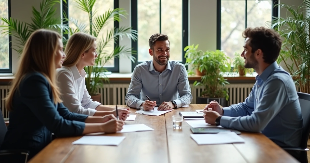 Recrutadores e candidata em avaliação coletiva durante dinâmica 