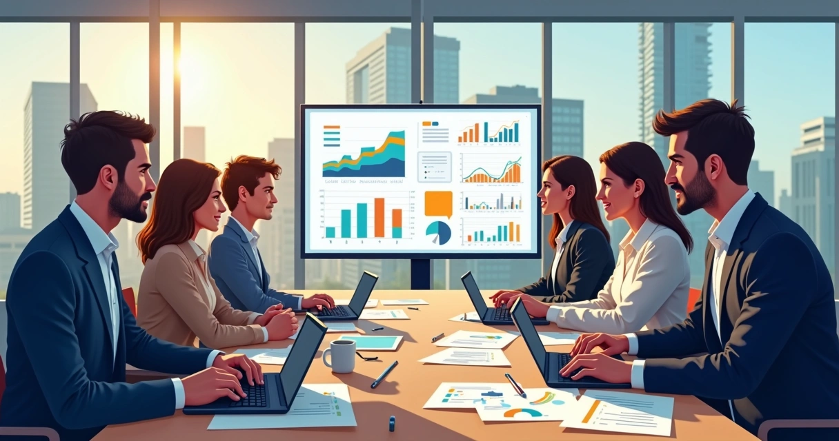 Equipe reunida ao redor de uma mesa discutindo métricas de RH 