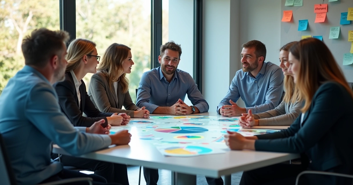 Equipe de negócios em reunião avaliando valores humanos 