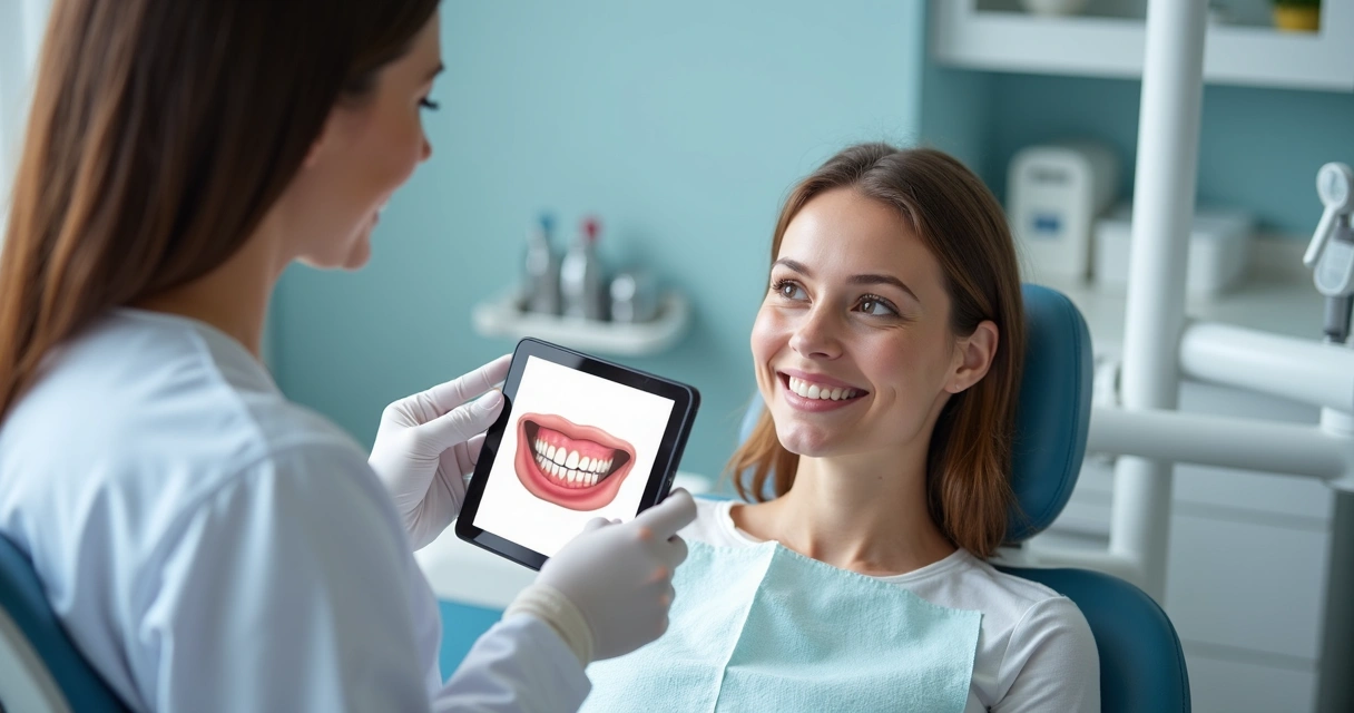 Dentista avaliando sorriso para facetas de porcelana 